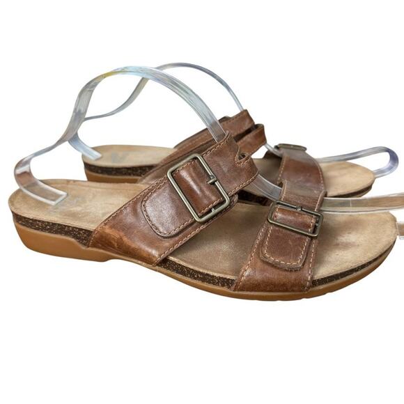 Dansko Rosie Leather Cork Brown Slides Sandals Slip On Comfort Shoes sz 40 / 10 - Picture 1 of 16